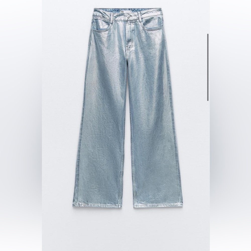 Zara mid rise straight cut silver coated denim  jeans size 0